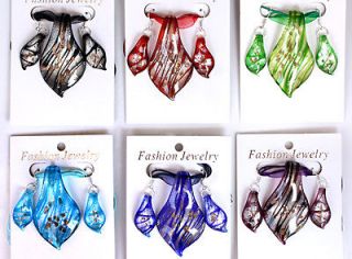 Nice lots 6sets lampwork glass leaves ladys mix color pendant 