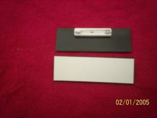 20 white/black, blank name badges tags 1x3 with pins