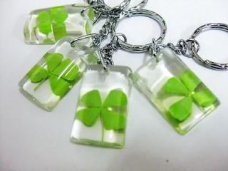 Lots 4pcs Real Four Leaf Clover Amber Magic Lucky Key Chain summer 