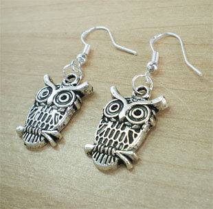   SIlver Wizard Of Owl Bird Charm Earrings Jewelry Sterling Silver Hooks