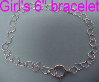 Sterling Silver Young Girls 6 inch Heart Bracelet