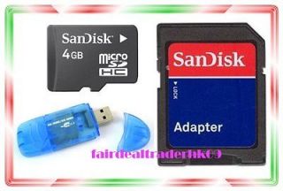 SANDISK MICRO SD SDHC CARD 4GB 4G + ADAPTER + READER
