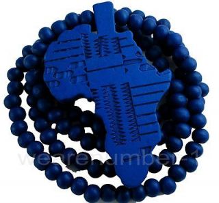NEW AFRICA MAP Blue Pendant Hip Hop Necklace Wooden Rosary Good 
