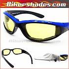 Foam padded motorcycle yellow lens day night riding glasses sunglasses 