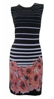 Black White Pink Border Print Shift Dress Carmelina Size 14 New