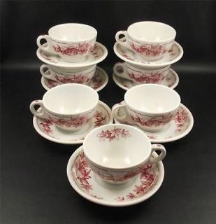 Shenango Restaurant Ware Cups & Saucers~Red Leaves~Maple Leaf (@@)