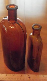 Antique Amber Red Chemist Bottle Glass Strap Sides Tooled Top Mid 1800 