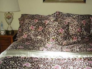 Full size comforter bedding set leopard animal print, roses, girls 