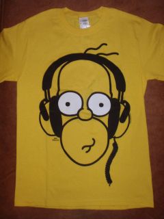 Mens The Simpsons Homer Headphones Yellow T Shirt New w/ Tags
