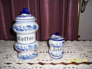 Vintage Blue Onion Coffee Canister & Sugar Container Mrkd Arnart