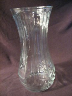   Vase Flower Pot Pressed Glass Clear Raised Panel Lines Vintage 4097 B