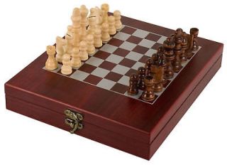Chess Set, All Wood With Rosewood Finish Box & Chess Board, Portable 