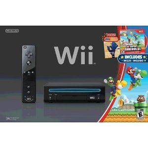 Nintendo Wii Black Console with New Super Mario Brothers Wii and Music 