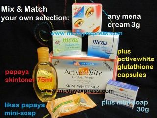 Mix&Match: Glutathione Whitening Pills Mena Cream Bleaching Likas Soap 