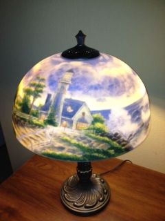 Thomas Kinkade reverse painted lamp A Light in the Storm