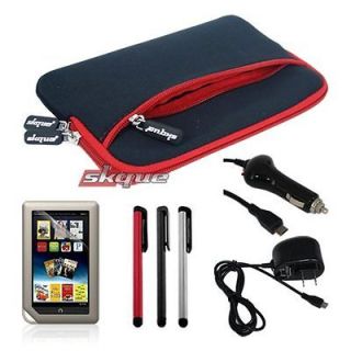   Bag+Car Wall Charger+LCD Film+3X Stylus For Nook/Nook Color Tablet