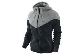 Nike Womens Wool Knit Windrunner Sweater Hoodie Gray/bl​ack