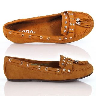   Tan Metal Studded Moccasin Loafer Flats Ethnic Indian Women Soda Shoes