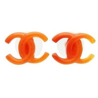   vintage Chanel stud earrings CC logo orange plastic COCO #st524