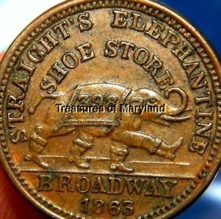 OLD US CIVIL WAR TOKEN 1863 ELEPHANTINE IN BOOTS FANTASTIC COIN!