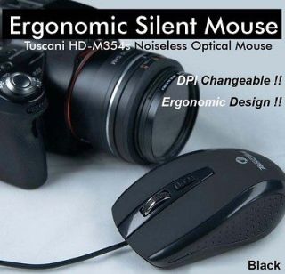 NEW Tuscani Silent USB 3Button Optical Mouse DPI Adjustable Noiseless 