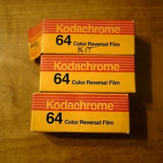Three rolls of Kodak Kodachrome 64 PKR 120 Exp. 11/1988 02/1989 cold 