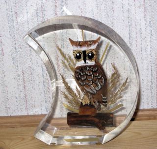 Retro Lucite Great Horned Owl Hand Carved Painted Unique Canada 