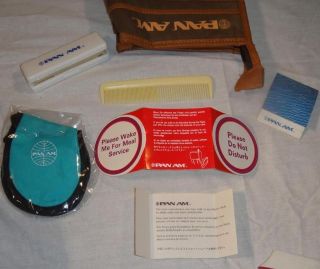 Vintage PAN AM Toiletry Leather Bag Travel Kit & Contents Sewing 