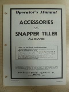 SNAPPER TILLER ACCESSORIES OPERATORS MANUAL NO. 1 2258
