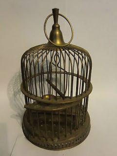 SOLID BRASS BIRD CAGE VINTAGE ANTIQUE w/ SWING & FEED CUPS & LOCKABLE 