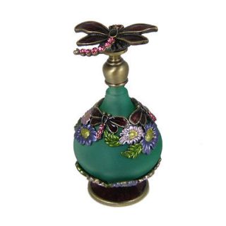 Collectible dragonfly perfume bottle bejeweled Victorian style blue 