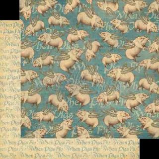 GRAPHIC 45 OLDE CURIOSITY SHOPPE WHEN PIGS FLY 12X12 SCRAPBOOK PAPER 