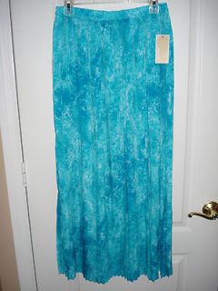   Kors Pleated Turquoise Marbled A Line Maxi Long Skirt, Medium, $130