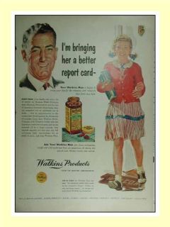 1953 Watkins Products Paul Gerding smiliing girl art AD