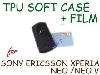 Black Mixed TPU Soft Cover Case+Film for Sony Ericsson Xperia Neo V 
