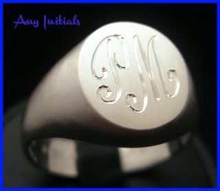 Personalized 2 Initials Signet Ring Silver Hand Engraved Mat or 
