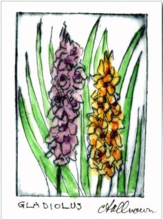   Original Hand Colored Watercolor Etching Mini ArT ACEO Flower Print