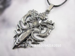 Mens Stainless Steel Gothic Double Dragon Sword Pendant Leather Chain 