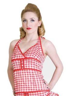 LIVING DEAD SOULS GOTHIC EMO SEXY PIN UP ROCKABILLY GINGHAM TOP RED 