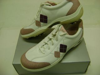 NEW Ecco Golf Casual Pitch Argyle Womens golf shoes pink white purple 