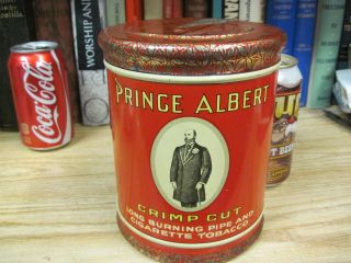PRINCE ALBERT CRIMP CUT PIPE TOBACCO CANISTER TIN OLD VINTAGE ANTIQUE 