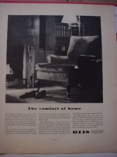 1934 OTIS Elevator Ad Comfort of Home Fire Place Chair
