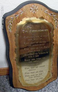   Interiors Ten Commandments Plaque Wood Metal Vintage Religious VGC