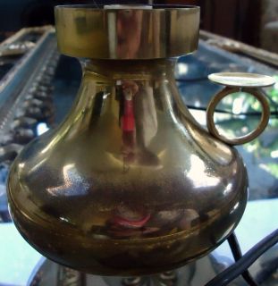 Small Antique Brass Hurricane Lamp European Plug 5 Inches High 