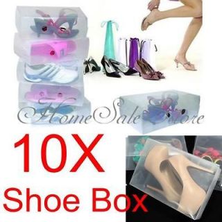 10X Transparent Clear Plastic Shoe Boot Box Stackable Foldable Storage 
