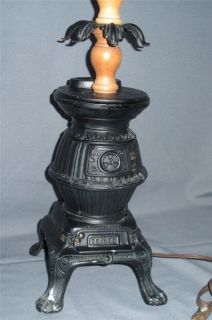 BLACK METAL POT BELLY STOVE ELECTRIC TABLE LAMP COUNTRY SHABBY CHIC 