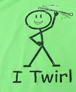 TWIRL T  SHIRT FOR BATON TWIRLERS LIME GREEN ADULTS, CHILDRENS FREE 