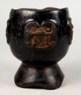 Pre Columbian Rare Chavin Obsidian Stone Jaguar Cup (ca. 1000 BC   800 