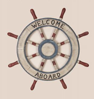 Welcome Aboard 24 Wood Ship Wheel Nautical Boat Decor