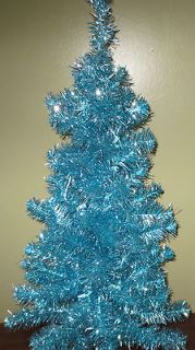   BLUE ReTrO Style TINSEL Pre Lit CHRISTMAS TREE Blue Light SPARKLES